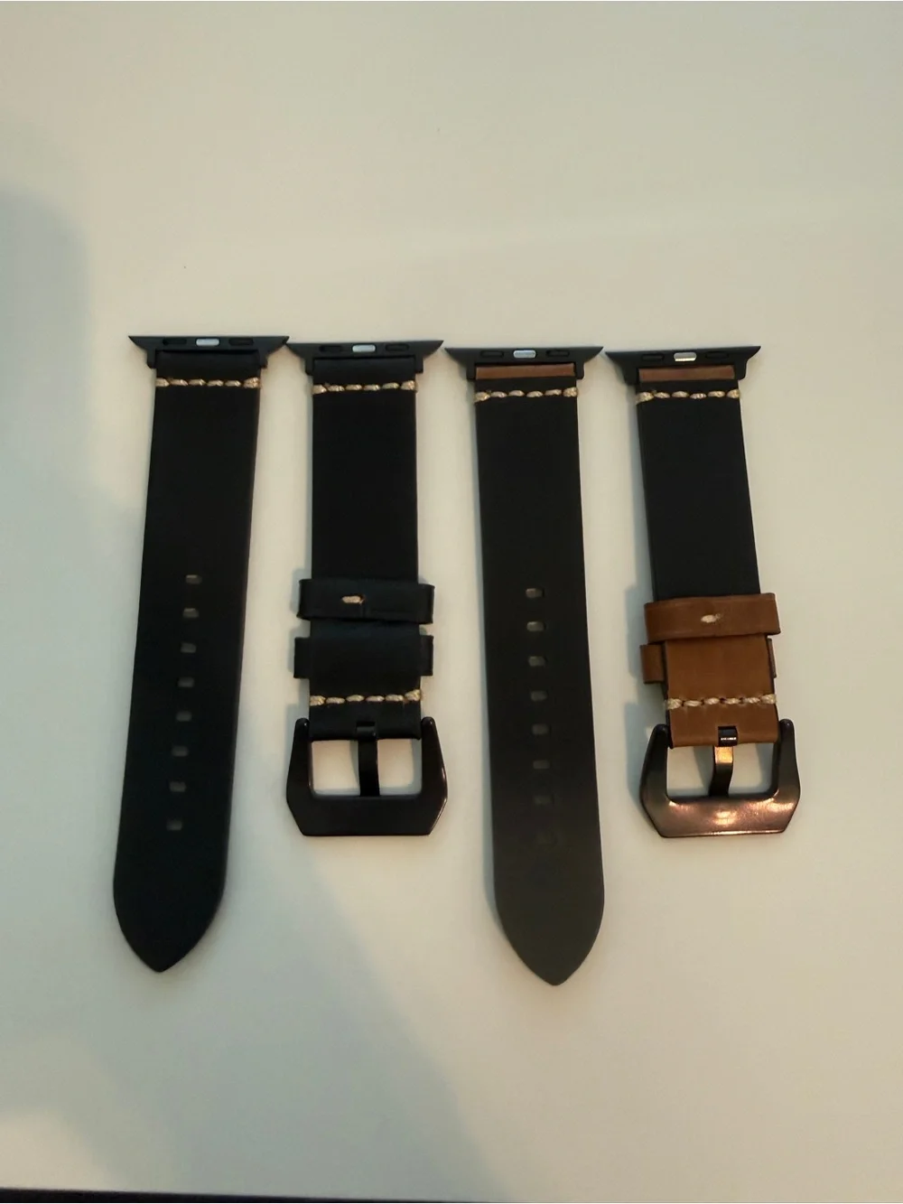 Brand New Replacement Black and Brown Leather Apple Watch Bands Set of 2